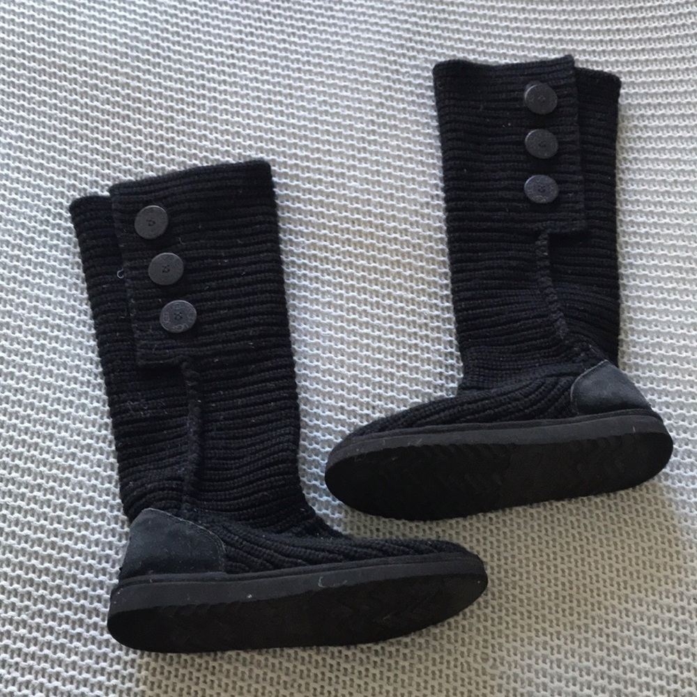 ugg boots size 7 black button tall woven winter